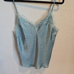 Victoria’s Secret Sage Green Satin Lace Trim Cami - Lace Up Back - S
